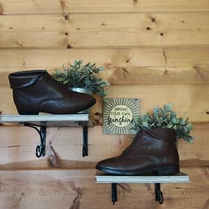 Prima Royale Vintage Brown Leather Rolled Cuff Ankle Boot Prairie Zip Shoe Sz 7M